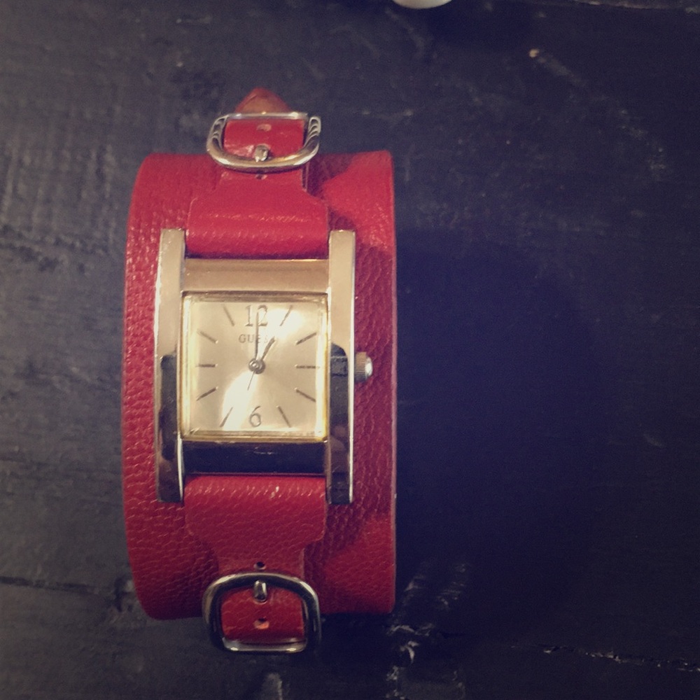 Gorgeous guess red leather cuff watch Moto style